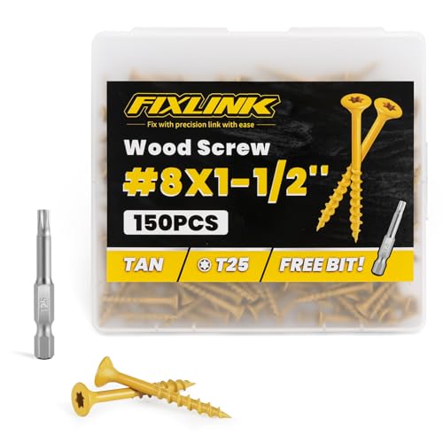Image of Wood Screws 1-1 /2 Inch, FIXLINK Deck Screws #8 x 1-1 /2 inch, 150 PCS, Epoxy Coated, T25 Star Bit Above 1500 Hour Salt Spray Coating Outdoor Decking Screws Excellent Rust Resistant for Outdoor Wood Fence