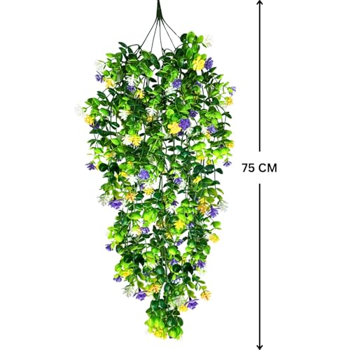 Image of Tdas Artificial Hanging Plants Leaves Eucalyptus Ivy Garlands Plant Greenery Vine Creeper Home Decor Door Wall Balcony Decoration Party Festival - 1 Pcs (Multicolor1)