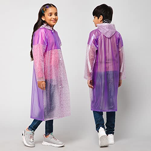 Image of THE CLOWNFISH Polyester Drench Dew Series Unisex Kids Waterproof Single Layer Pvc Standard Length Longcoat /Raincoat With Adjustable Hood.
