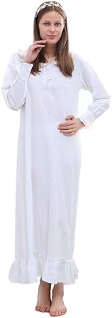 Sharebeauty Retro Victorian Style Cotton Nightgown for Women Luxury Loungewear