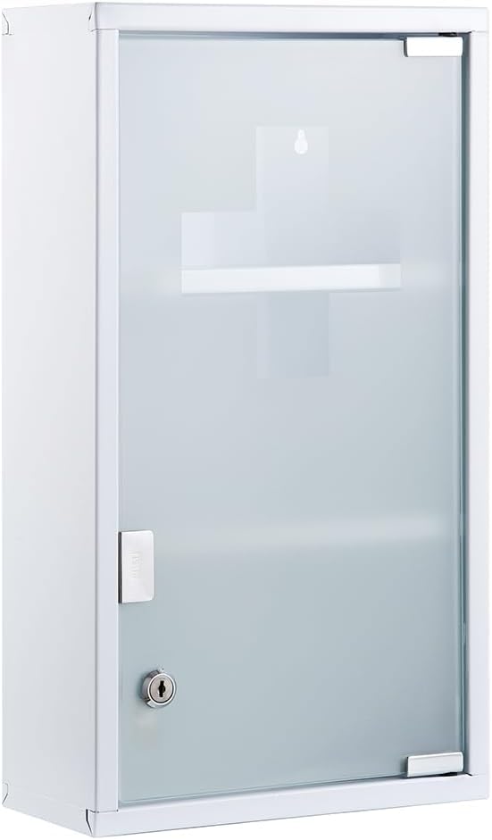 Madera Nieve Botiquín, Botiquín de Primeros Auxilios, Colgador con Cerradura, Armario de Medicamentos con Estantes, Armario de Medicamentos de Acero Inoxidable para Pared (Blanco, 48x27)