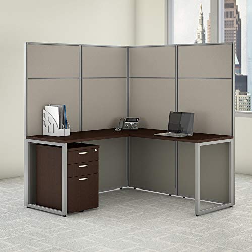 Bush Business Furniture Cubicle Desk with Filing Cabinet and Panels | Easy Office Collection L Shaped Computer Table with Drawers | 60Dx60Wx66H