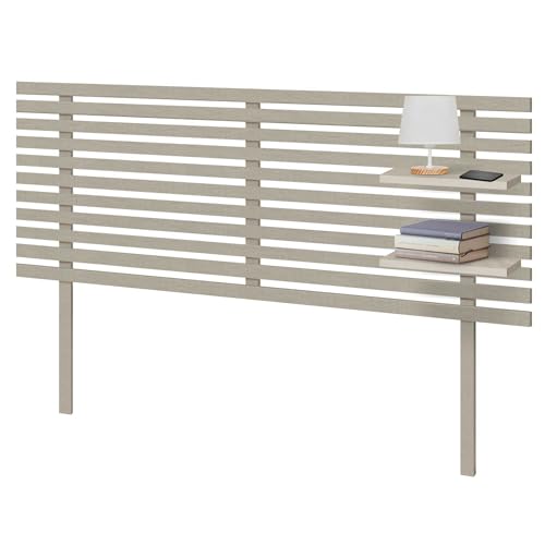 DHOME Cabecero de Madera Reciclada DM con Estantes Y Patas Estilo Palet Mesita de Noche Baldas Cama Nordico Herrajes incluidos (Estilo Japonés, Acabado Lino, 145cm)