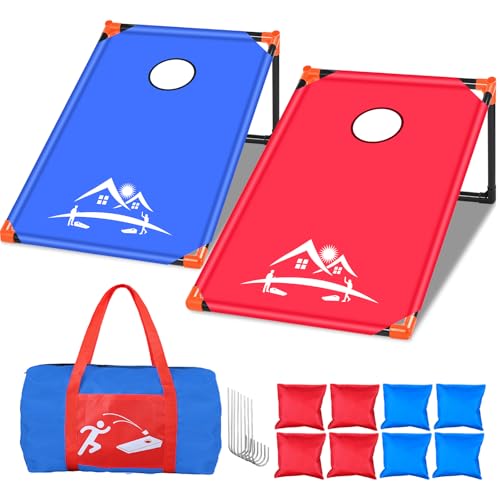 NZQXJXZ 3 x 2 FT Foldable Cornhole Game Set, Aluminum Alloy Corn Hole Garden Game, Portable Bean Bag Toss Game Set with 8 Bean Bags for Indoor and Outdoor Games, Travel, Beach, Camping