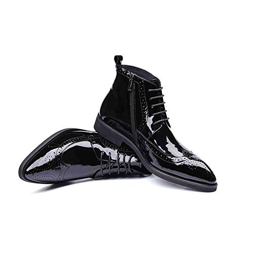 Feito à mão Botas de tornozelo masculinas pretas pontas de asa planas com cadarço para homens escrit
