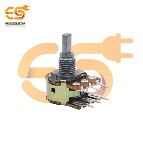 Image of Electronic Spices 100k 6 Pin D Shaft Dual Gang Rotary Potentiometer (A100, B100) Volume Pot 100K with Knob for Multiple Applications (Pack of 4)