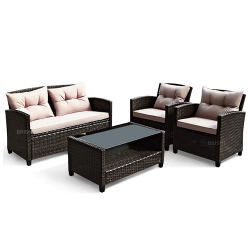 Image of Amazon Brand - Solimo Solara Outdoor 4 Seater Sofa Set | Balcony Sofa | Patio Furniture Sets | Conversation Sets | Wicker | Garden | Balcony | (Brown)