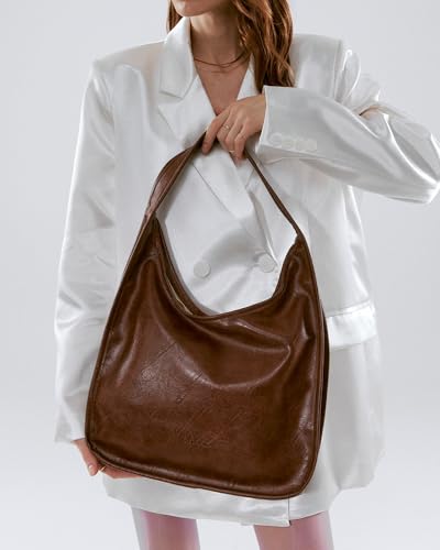 Image of NEWBELLA Hobo Purse, PU Leather Shoulder Bag, Tote Handbag for Work and Travel (Brown-Large Size)