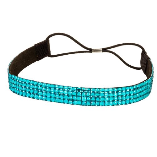 Turquoise Crystal Rhinestone 4 Row Elastic Stretch Hair Band Headband
