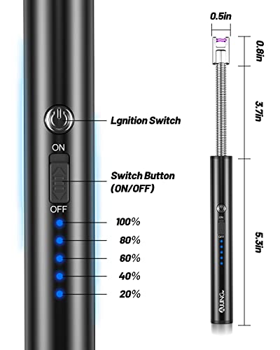 AJIJING Candle Lighter, Electric Lighter Long USB Rechargeable Arc Lighter with LED Display, Plasma Grill Lighter 360… - Image 3
