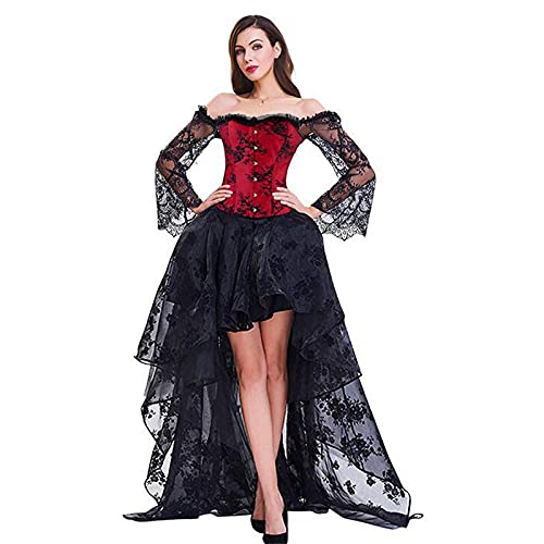 Deguisement Halloween Femme Robe Longue - Deguisement Halloween Robe De Mariee avec la fête en Dentelle Jupe Longue Costume Jupe Femmes Sexy Deux Robe Haut Cou Costume pièce Robe des Femmes