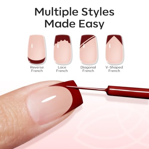 Image of modelones Burgundy French Tip Liner Gel Polish 15ml Nail Art Detail Brush | Wine Red Color Gel Paint Crisp Swirl Fine Line Design Beginner Friendly Long Lasting Soak Off U V Cure DIY Fall Manicure Gift