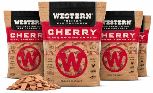 Western Cherry BBQ Smoking Chips 4 Pack 100% Real Wood for Grilling & Smoking Sweet Fruity and Tangy Smoke Flavor Perfect for Chicken Fish Salmon Sausages & Poultry (Cherry)