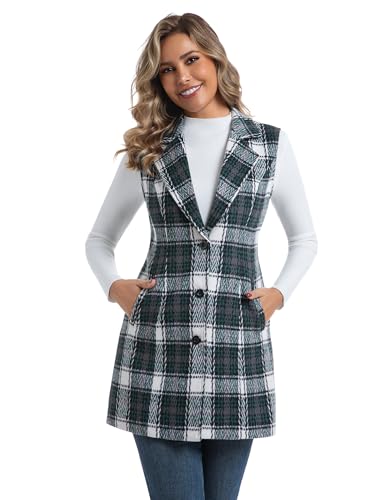 Image of IDEALSANXUN Plaid Vest for Women Fall Winter Sleeveless Blazer Jackets