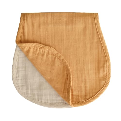 Image of mushie Muslin Baby Burp Cloths | 100% Organic Cotton, Set of 2 (Fall Yellow/Fog)