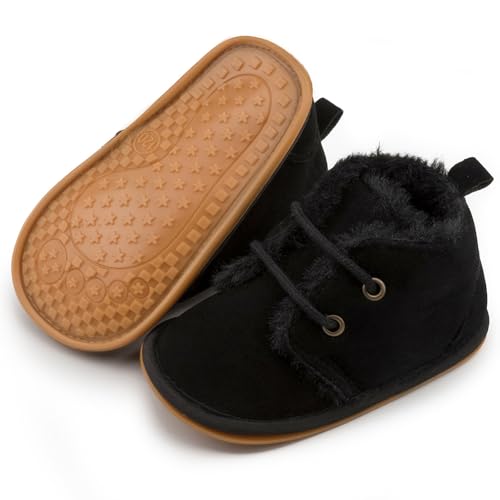 Sekantrol Newborn Baby Boys Girls First Walker Crib Shoes Soft Rubber Sole Infant Sneakers Fashion High-Top Non-Slip Oxford(00-Black,0-6 Months)3