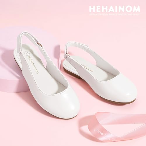 Image of Hehainom Girls Dress Shoes Slingback Flats Round Toe Toddler Little Kids Sandals Summer Flower Girl Communion Church Shoes