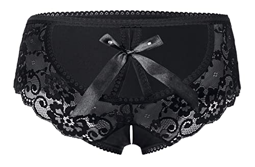 Perambry Women's Lace Stretch Sexy Thong Bikini Panties Bow Tie Breathable Fashionable (Black-0200, Xx-Large) #TOP2