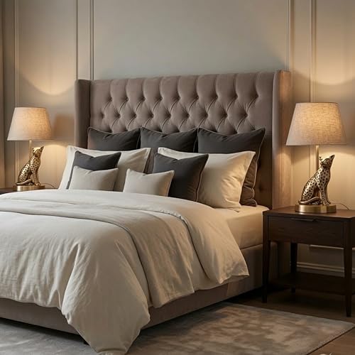 Image of BEHOMA Luxury Jaguar Figurine Table Lamp Set, Antique Gold - Set of 2 | Luxury Aluminium Jaguar table lamp in Antique Gold - as an accent lighting piece for living room - great wedding gift