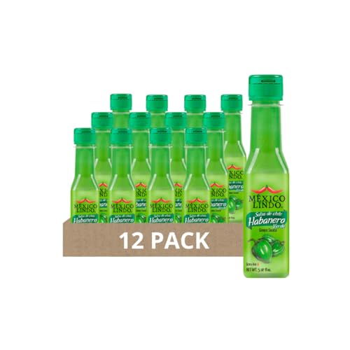 Image of Mexico Lindo Green Habanero Hot Sauce | Real Green Habanero Chili Pepper | Enjoy with Mexican Food, Seafood & Pasta | 5 Fl Oz Bottles (Pack of 12)