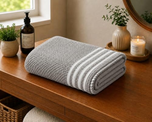 Image of Kiyro 100% Cotton Towels for Bath | Towels for Bath Large Size Bath Towel - Soft & Absorbent | 500 GSM | Towel for Men /Women | Urban Comfort | 70 cms x 140 cms Purple.Sweet.pop (Light Grey)