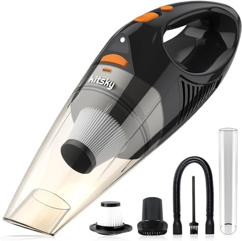 kitsky Aspirapolvere Senza Fili Potente e Portatile – Ideale per Auto, Divani, Mini Aspirabriciole Senza Fili per Pulizie Profonde in Casa e Veicoli, 9500PA, (Orange)