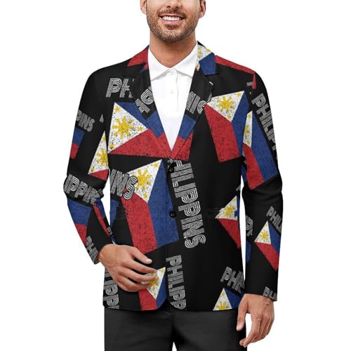 Philippines Vintage Flag Casual Men's Blazers Two Button Lapel Suits Jacket Lightweight Sport Coats