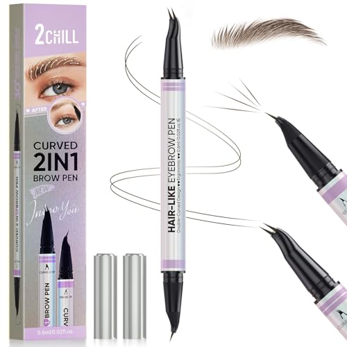 Image of 2CHILL 2-in-1 Curved Eyebrow Pen – Dual Tip Microblading Brow Pencil for Women, Waterproof & Long-Lasting, Professional Eyebrow Shaping & Filling, All-Day Natural Look (Dark Brown)