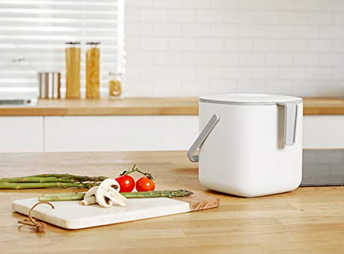 Image of Litem Food Waste Basket Bin - a countertop Bucket with Extra Long Handles for Your conveniences 0.68 Gallons (2.6L) (Ivory)