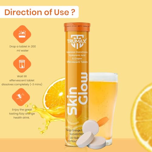Image of Skin Glow Japanese Glutathione Effervescent Tablets - Pack of 4 (80 Tablets) | 500mg L-Glutathione with Vitamin C & Hyaluronic Acid | Tangy Orange Flavor Skin Glow Supplement for Clear, Radiant Skin