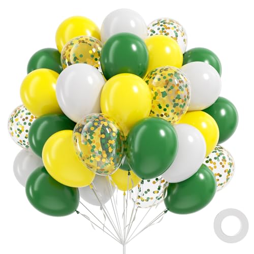 60pcs Green and Yellow Balloons 12inch with White Confetti Balloons for Birthday Green and Yellow Party Decorations