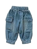 YiZYiF Kinder Baby Jungen Jeans Cargo Hose Elastischer Taille Jeanshose Weit Denim Sport Jogger mit Pattentasche Dunkelblau 98-104