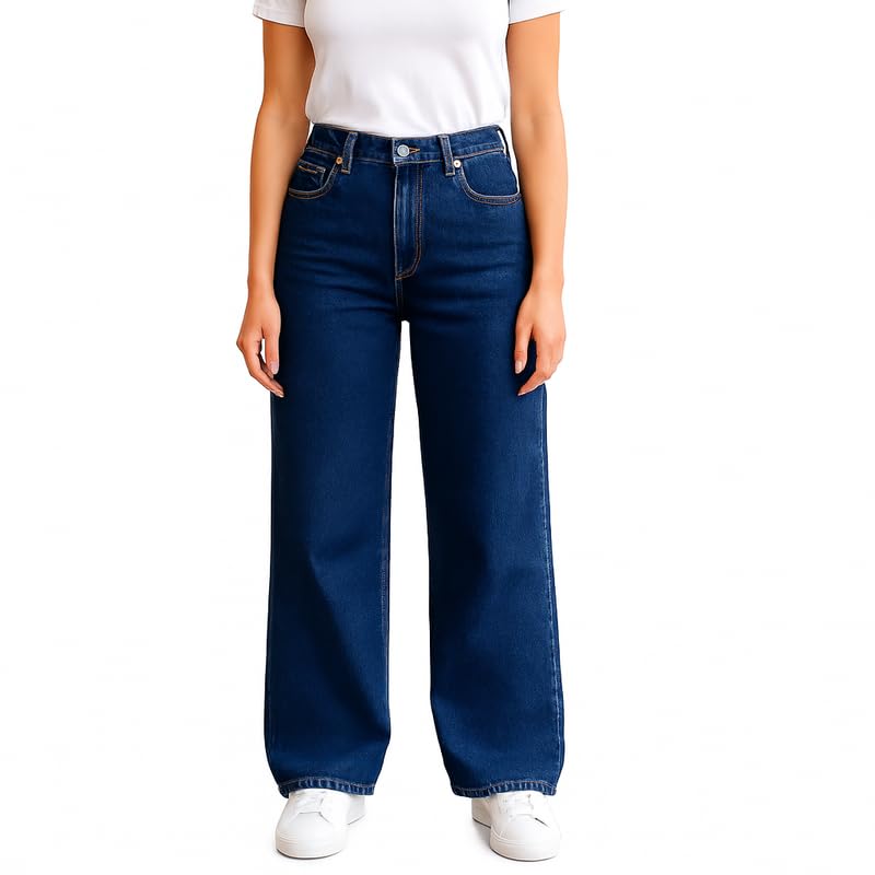 Image of Danbro Women's High Waist Baggy Fit Wide Leg Denim Jeans | Stylish Relaxed Fit Jeans for Women | Trendy High Rise Casual Pants