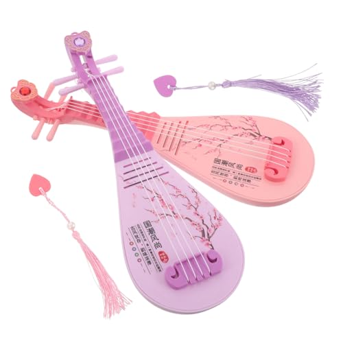 KONTONTY 2 Pièces Pipa Miniature Jouable pour Garçon Fille Modèle Vintage Chinois avec Sons et Lumières Instrument à Cordes Traditionnel pour Éveil Musical et Jeux Créatifs
