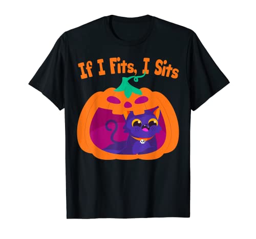 If I Fits I Sits Funny Cat Setting dentro de Halloween Pumpkin Camiseta