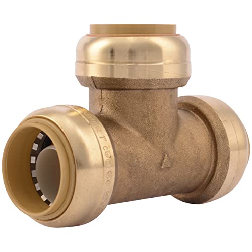 Image of SharkBite 1 Inch Tee, Push to Connect Brass Plumbing Fitting, PEX Pipe, Copper, CPVC, PE-RT, HDPE, U374LFA