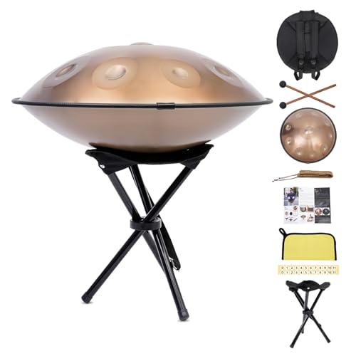 22 Inch Handpan Drum 10 Töne D-Moll 440Hz | Nitrierstahl mit Nanobeschichtung | Handabgestimmtes Komplettset für Soundhealing, Yoga & Live-Performance