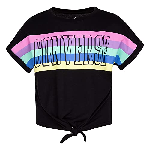 Converse Girl's Striped Front Tie Top (Big Kids) Black SM (7-8 Big Kid)