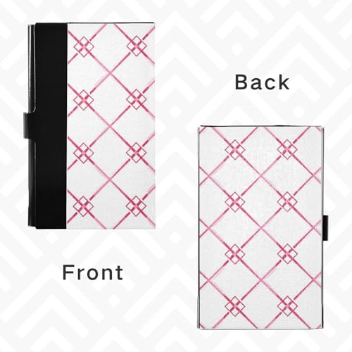 KLL Peach Checkered Shapes Thin Lines Slim Business Card Holder Pocket with Leather & Stainless Steel Card case Holder for Protects Your Cards tarjetero para Hombre4