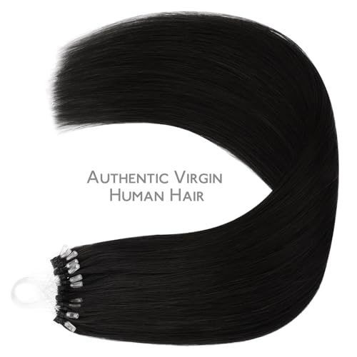 Image of WENNALIFE Microlink Hair Extensions Human Hair, 50g 50s 16 Inch Jet Black Remy Micro Bead Hair Extensions Real Human Hair Micro Link Micro Loop Invisible Straight Microlinks