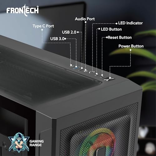 Image of FRONTECH QUBIX ATX Mid Tower Gaming Computer Cabinet | Tempered Glass Side Panel | Metal Mesh Front | 4 x 120mm ARGB Fans | USB 3.0 & Type-C (FT-4386)