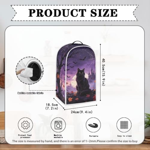 Image of Leaves Black Cat Blender Dust Cover, Anti Fingerprint Polyester Stand Mixer or Coffee Maker Appliance Protector, Machine Washable Blender Cover for Kitchen Appliance Halloween Party