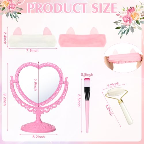 8 Set Spa Party Supplies 8 Heart Shaped Mirrors 8 Jade Roller 8 Face Mask Mixing Bowl 8 Headband for Sleepover Birthday Party Favors - Image 4