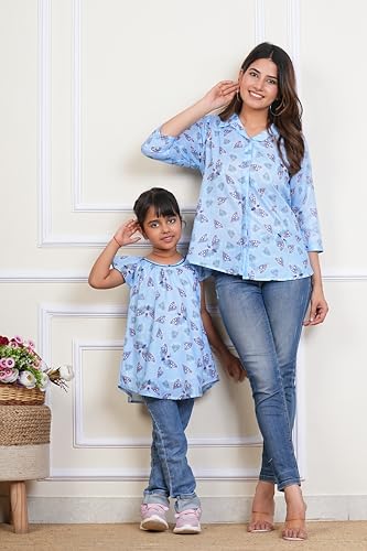 Image of Maaesa Women & Girls Mother Daughter Matching Shirt Combo || Rayon Tie-Dyed Shirt || Full Sleeve || Casual Wear || Family Twinning Outfit