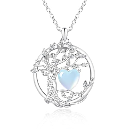 925 Sterling Silver Moonstone Necklace, College Graduation Gifts for Women, Moonstone Tree of Life Pendant June Birthstone Necklace Jewelry for Women, Inspirational Birthday Graduation Gifts for Best Friend Sister Daughter Gift