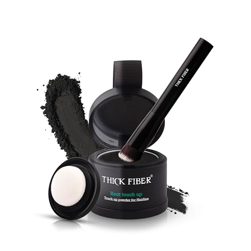 THICK FIBER Root Touch Up (Negro) CON PINCEL - Fibras capilares para ocultar la pérdida de cabello y las canas - Apto para hombres y mujeres - Oculta instantáneamente canas y calvas (Negro)