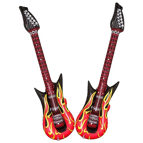 2Pcs Inflatable Guitar, GLADFRESIT Blow Up Flame Design Guitar Toy for Kids, Fancy Dress Punk Rocker Party Accessories for Carnival Party Favor (35 Inch)