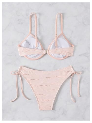 SweatyRocks Women's Bathing Suit Spaghetti Strap Tie Knot Bikini Set Underwire Swimsuits2