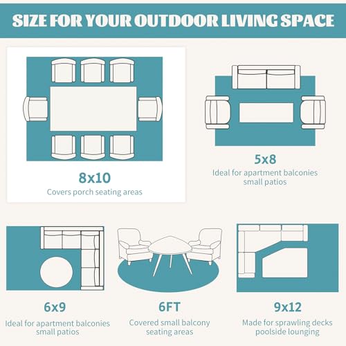 Ileading Large Plastic Outdoor Rug 8x10ft Modern Geometric Style Reversible Patio Area Rugs Waterproof Non Shedding Portable Carpets for Rv Outside Deck Pool Beach Picnic Camping (Teal) - Image 5