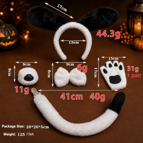 CaeyBrye 6PCS Puppy Dog Costume Set for Adults, Puppy Dog Ears Headband, Paw Gloves, Dog Nose, Tail, Bow Tie & Bell Collar, Halloween Dog Cosplay Costume Accessories - image 3